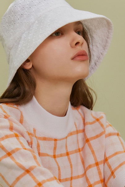 A LACE SHIRRING HAT_WHITE