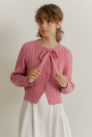 A RIBBON CABLE KNIT CARDIGAN_PINK