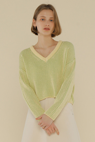 A TWO-TONE KNIT TOP_YELLOW
