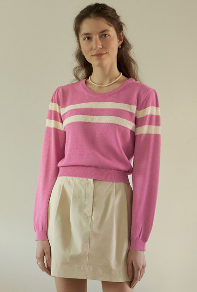 A TWO-LINE KNIT TOP_PINK